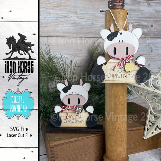 Christmas Ornament, Cute Cow, Shelf Sitter, Gift Tag, Holiday Place Setting, Name Tag, Farmhouse Style, Home Decor, Digital Download