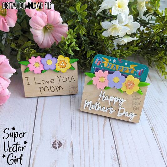 Mother's Day Gift Card Holder SVG File, Mom Mum Floral Gift, Laser Cut File files, Money Giftcard Holder with Flowers