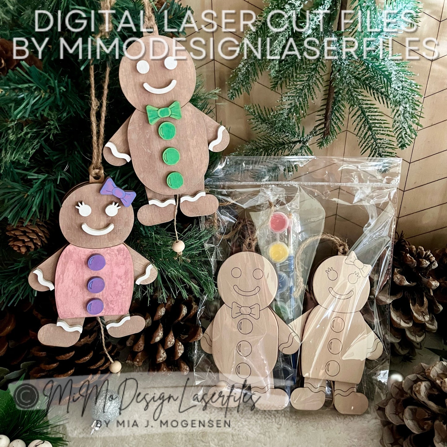 BUNDLE of Jumping Jack Gingerbread Man and Woman | Layered & Single Line DIY Paint Kit | Christmas Ornament | Digital Download Laser Cutting