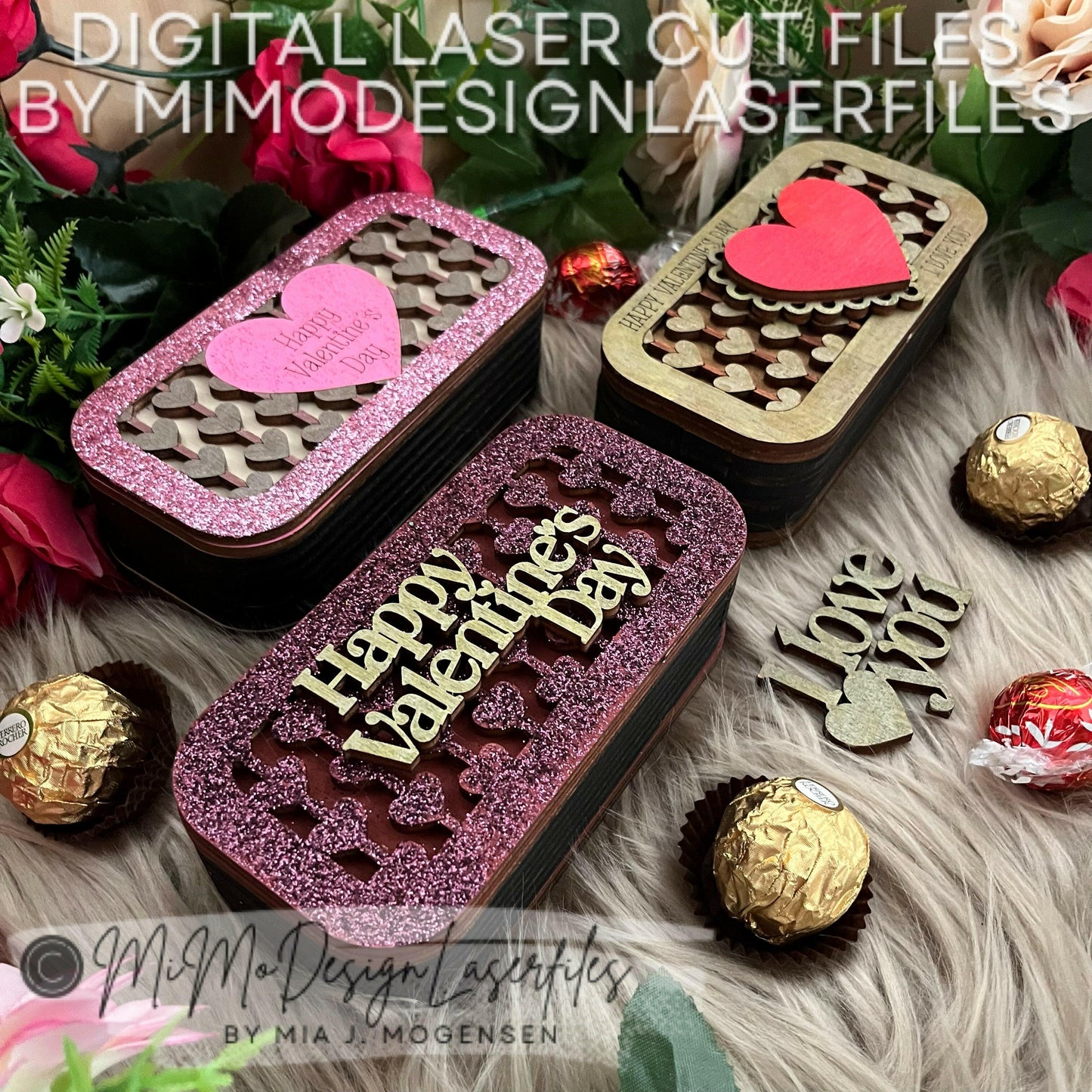 String Heart Valentines Chocolate Boxes with bottom statements / affirmations. 4 designs