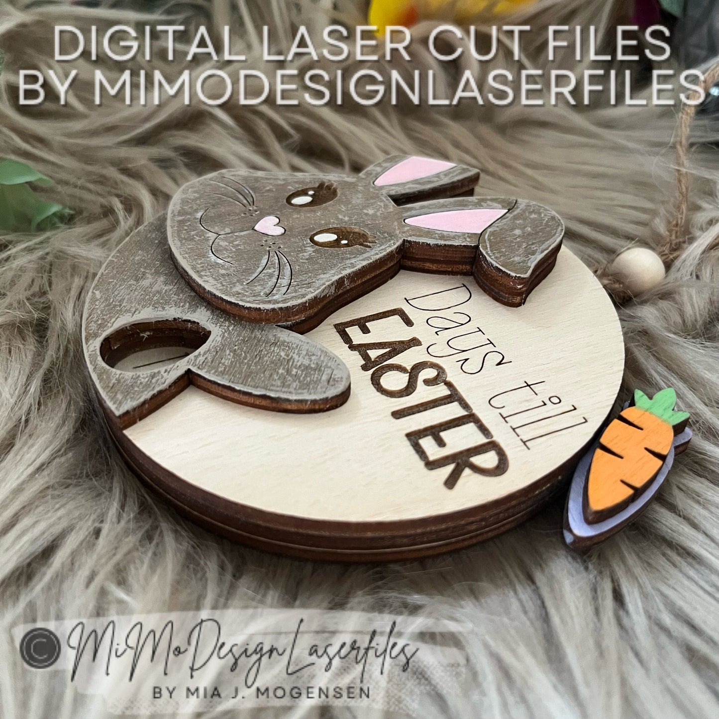 Easter 3D Bunny Countdown Tag or Magnet with Carrot lever to spin around and Easter Egg