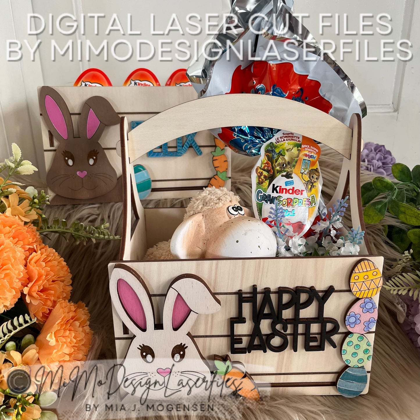 Bundle of 3D Easter Bunny 3in1 Basket & Box for Gifts, Kinder Joy and Regular Chocolate Eggs