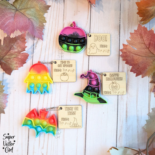 Halloween Favor Tags, Pop Fidget Toy, DIY, SVG, Digital Laser Cut File, xTool Glowforge files, Score & Cut, Pumpkin, Witch, Ghost