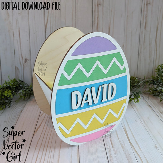 Egg Shaped Easter Basket Crate, Easter Treats Box, SVG, Laser Cut File files, Cute Decorated Egg Shape Bin, gift box, spring, food