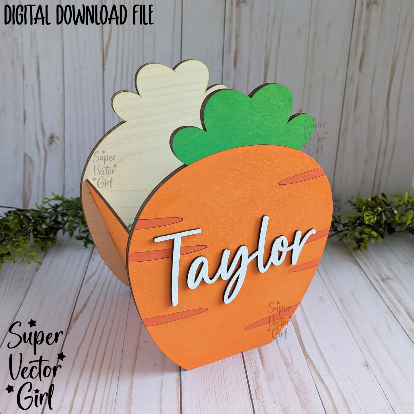 Carrot Shaped Easter Basket Crate, Easter Treats Box, SVG, Laser Cut File files, Cute Carrot Shape Bin, gift box, spring, vegetable, food