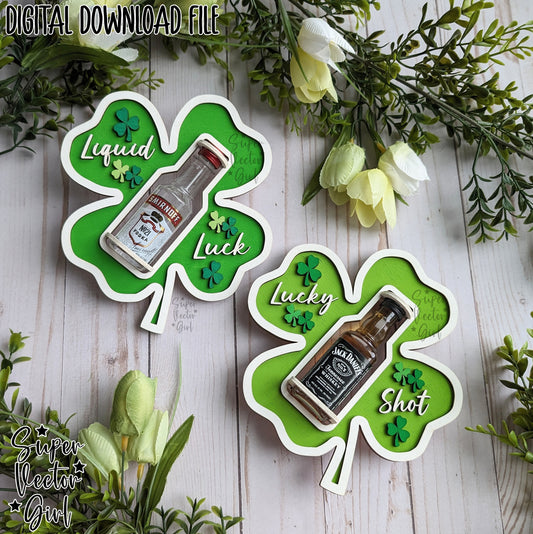 St. Patrick's Day Shooter Holder, SVG, Laser Cut File, Alcohol Bottle Gift, Small Round or Square Booze Bottle Shot Shooters, Alcohol 50 ML Shooters, Mini Liquor Holder, St Patricks Day Files