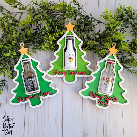 Christmas Tree Shooter Holder, SVG, Laser Cut File, Mini Alcohol Bottle Gift, Small Round or Square Booze Bottle Shot Shooters, Alcohol 50 ML Shooters, Mini Liquor Holder