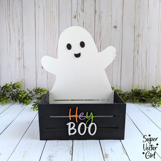 Ghost Halloween Crate, Mini Basket, Candy Box, Boo Bucket, Trick or Treat Storage, SVG Laser Cut File Files, Shelf Sitter, Home Decor Decoration, Fall