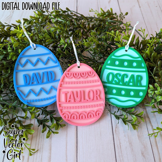 Easter Egg Basket Tags, SVG, Laser Cut File, Cute Eggs Name Tag, Gift Tag, Personalized Charm, Hanger, Ornament Name, Kids Basket Tags