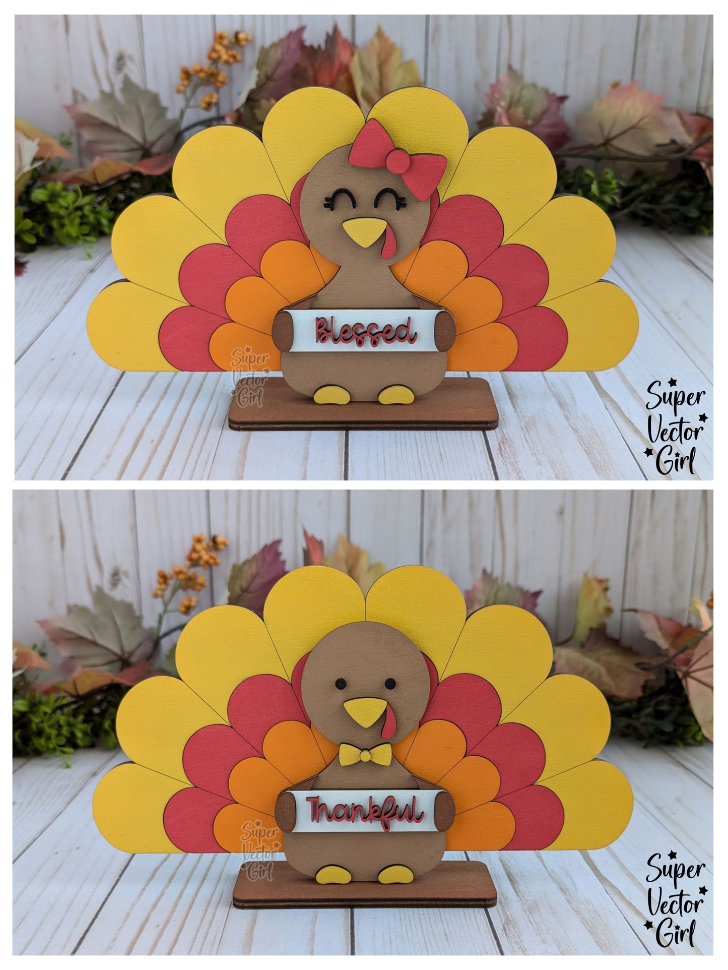 Turkey Holding a Sign, Girl or Boy Thankful Turkey Shelf Sitter, Happy Thanksgiving Table Decoration Sign, SVG, Digital Laser Cut File files, Cute Turkey, Fall Home Decor, Craft for Kids