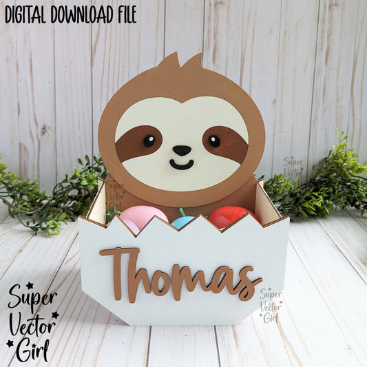 Laser Files AnimalsLaser Files AnimalsSloth Easter Basket Crate, Easter Treats Box, SVG, Laser Cut File Files, Cute sloth in egg, gift box, hatching, spring, xTool Glowforge all laser files