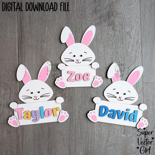 Easter Bunny Name Sign Paint Kit, Personalized DIY Painting Kit, SVG, Digital Laser Cut File Files, Cute Rabbit Decor, Bunny Holding Sign Plaque, Custom Add Name, Easter Eggs Basket Filler