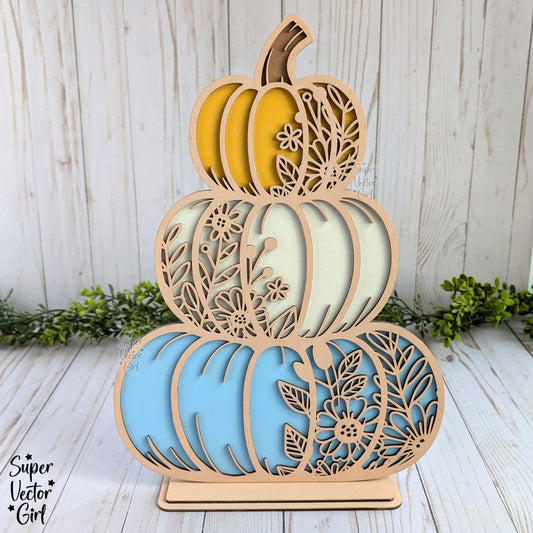 Fall Floral Stacked Pumpkins, SVG, Laser Cut File files, Porch Sign, Shelf Sitter, Home Decor Decoration, Autumn Pumpkin Tower