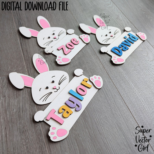 Easter Bunny Name Sign Paint Kit, Personalized DIY Painting Kit, SVG, Digital Laser Cut File Files, Cute Rabbit Decor, Bunny Holding Sign Plaque, Custom Add Name, Easter Eggs Basket Filler