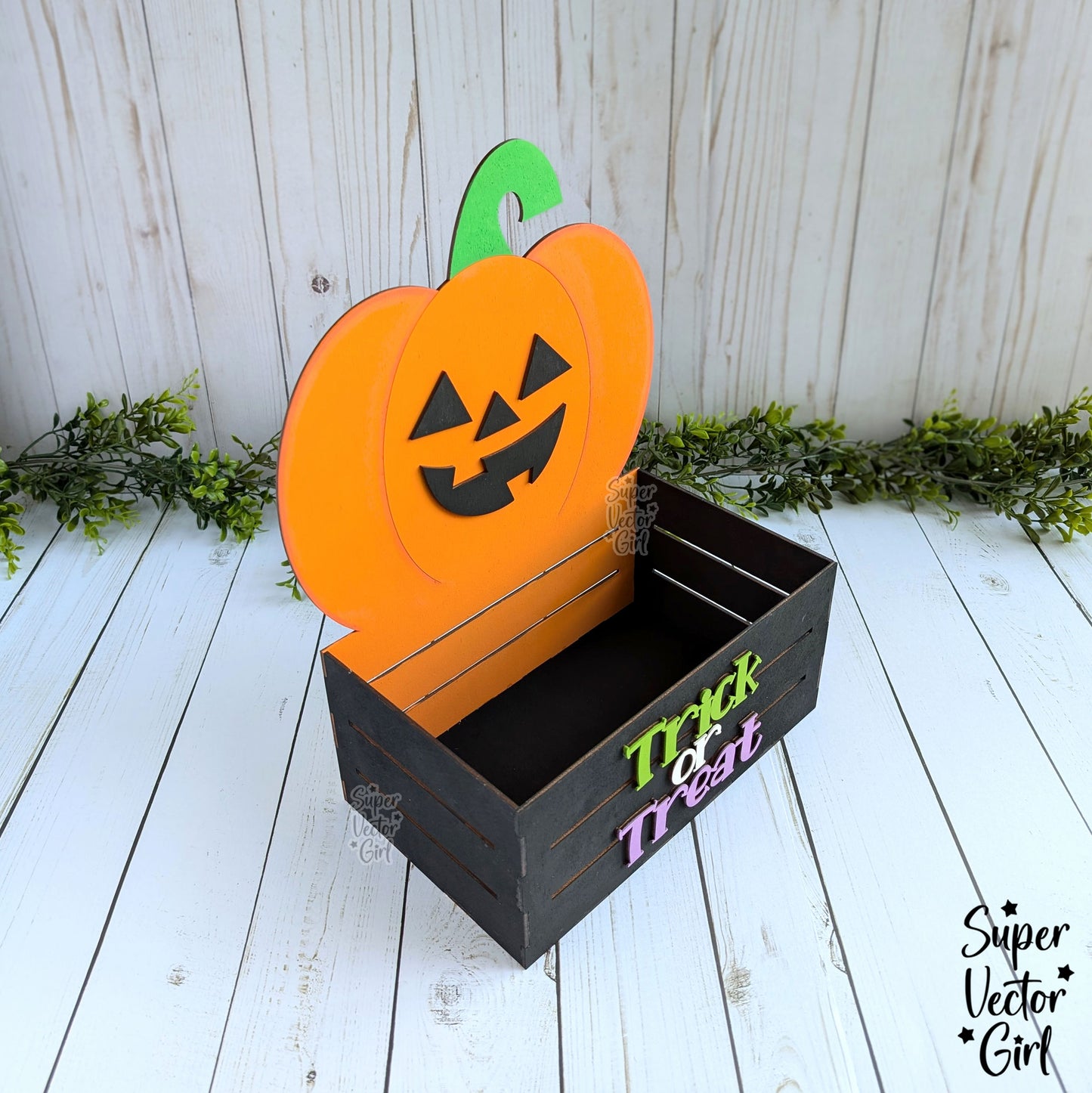 Pumpkin Halloween Crate, Jack o Lantern Mini Basket, Candy Box, Boo Bucket, Trick or Treat Storage, SVG Laser Cut File Files, Shelf Sitter, Home Decor Decoration, Fall