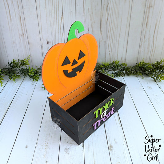 Pumpkin Halloween Crate, Jack o Lantern Mini Basket, Candy Box, Boo Bucket, Trick or Treat Storage, SVG Laser Cut File Files, Shelf Sitter, Home Decor Decoration, Fall