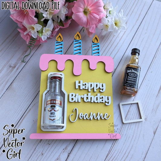 Birthday Cake Shooter Holder, SVG, Laser Cut File, Mini Alcohol Bottle Gift, Small Round or Square Booze Bottle Shot Shooters, Alcohol 50 ML Shooters, Mini Liquor Holder, Birthday Gift Files