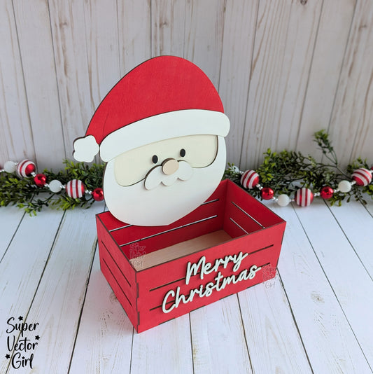 Santa Christmas Crate, Mini Basket, Christmas Eve Box, Gift Bucket, Candy Storage, SVG Laser Cut File Files, Shelf Sitter, Home Decor Decoration, Winter, Holidays