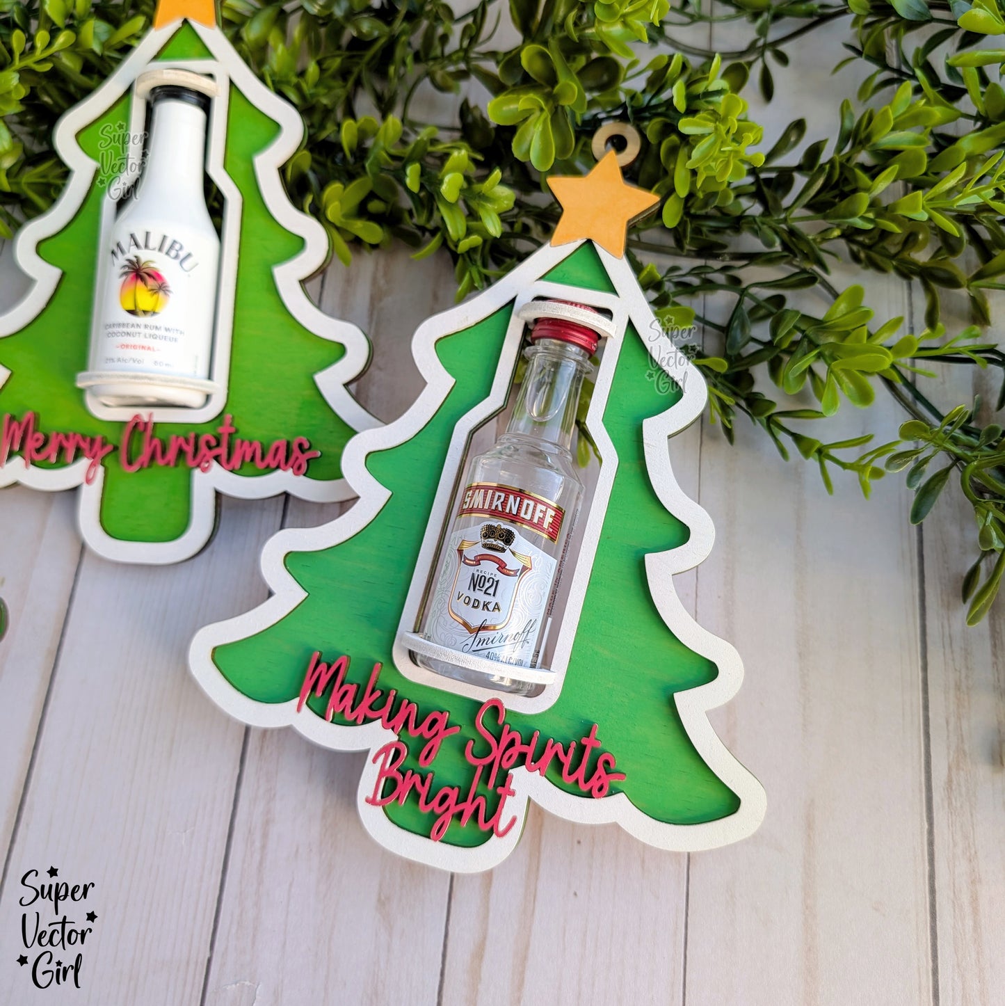 Christmas Tree Shooter Holder, SVG, Laser Cut File, Mini Alcohol Bottle Gift, Small Round or Square Booze Bottle Shot Shooters, Alcohol 50 ML Shooters, Mini Liquor Holder