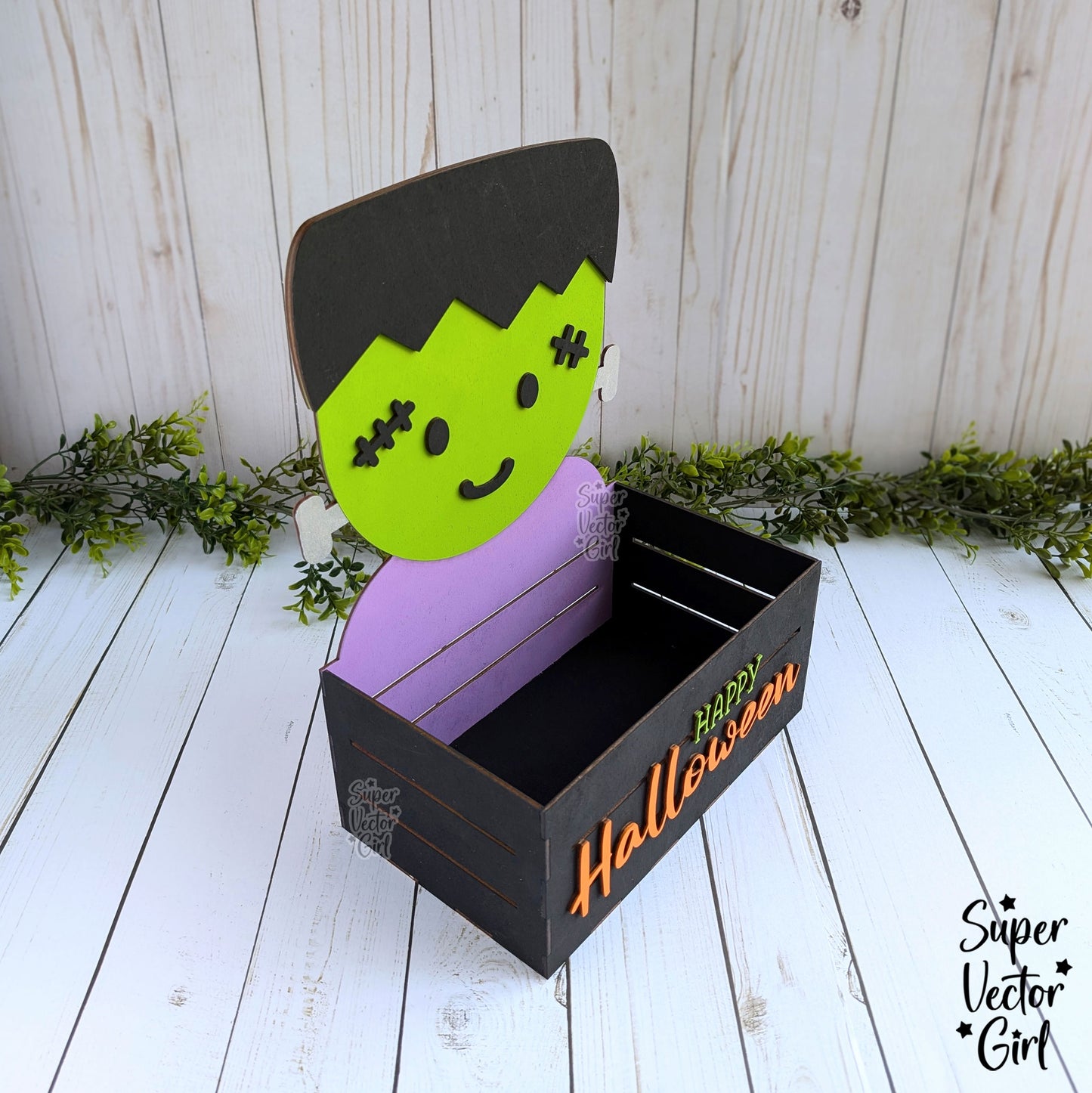 Frankenstein Halloween Crate, Monster Mini Basket, Candy Box, Boo Bucket, Trick or Treat Storage, SVG Laser Cut File Files, Shelf Sitter, Home Decor Decoration, Fall