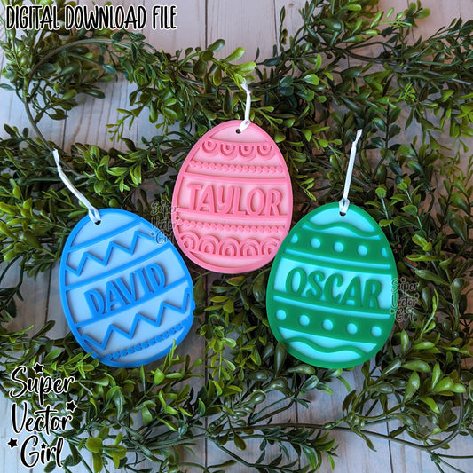 Easter Egg Basket Tags, SVG, Laser Cut File, Cute Eggs Name Tag, Gift Tag, Personalized Charm, Hanger, Ornament Name, Kids Basket Tags