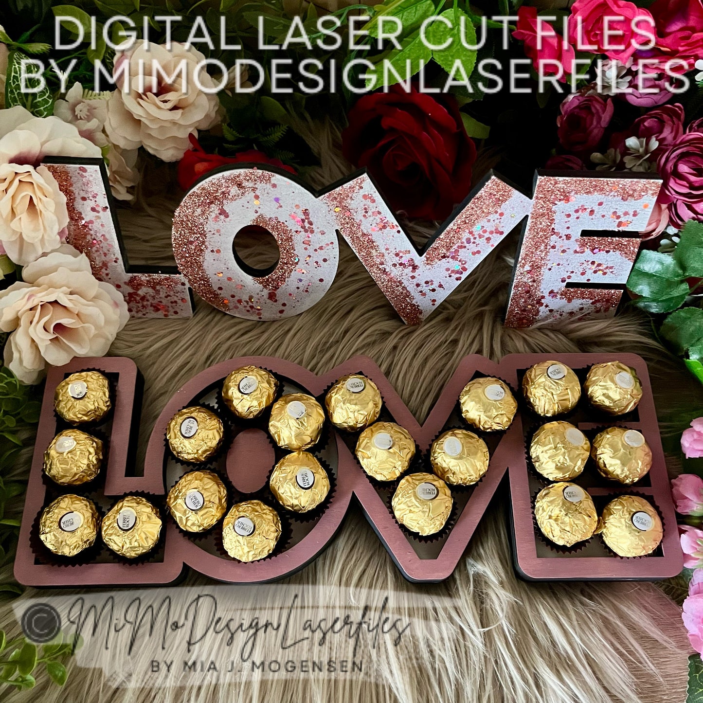 LOVE Valentine's Day Candy Tray & Shelf Sitter, 3 Sizes – Scrap-Free Design for Chocolate, Candy, Displays - Laser Cut Digital SVG, DXF File