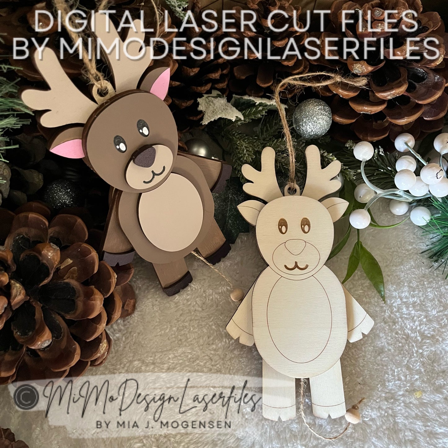 Reindeer Jumping Jack Laser Cut SVG + DXF | Layered & Single Line DIY Paint Kit | Christmas Ornament | Commercial Use | Digital Download