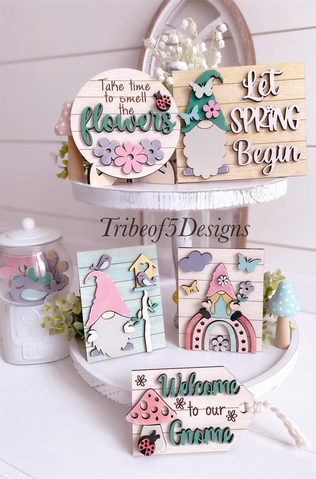 Spring Gnome Tiered Tray