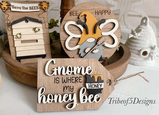 Honey Bee Gnome Tray Svg