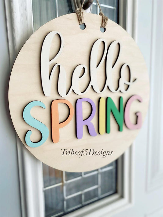 Hello Spring Front Door Hanger Sign