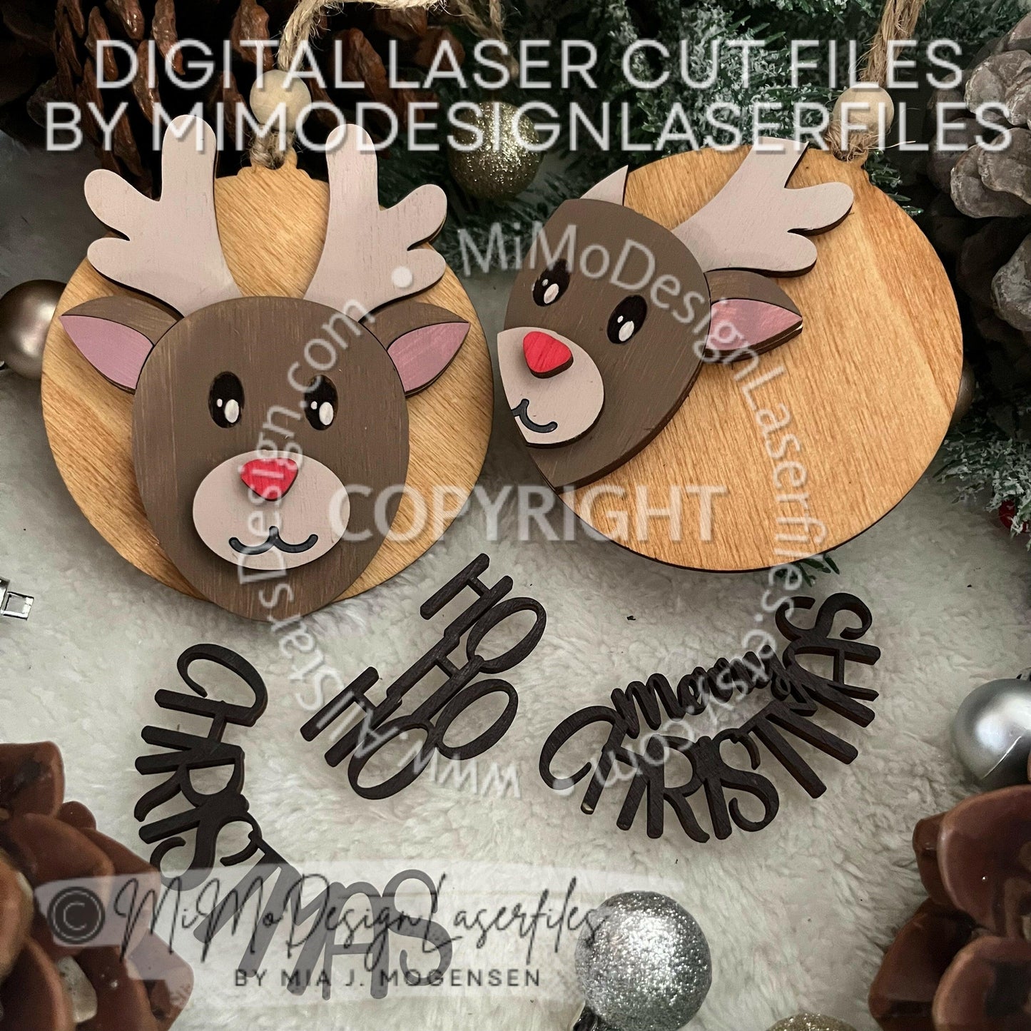 Reindeer 3D Christmas Ornaments 2 Variations