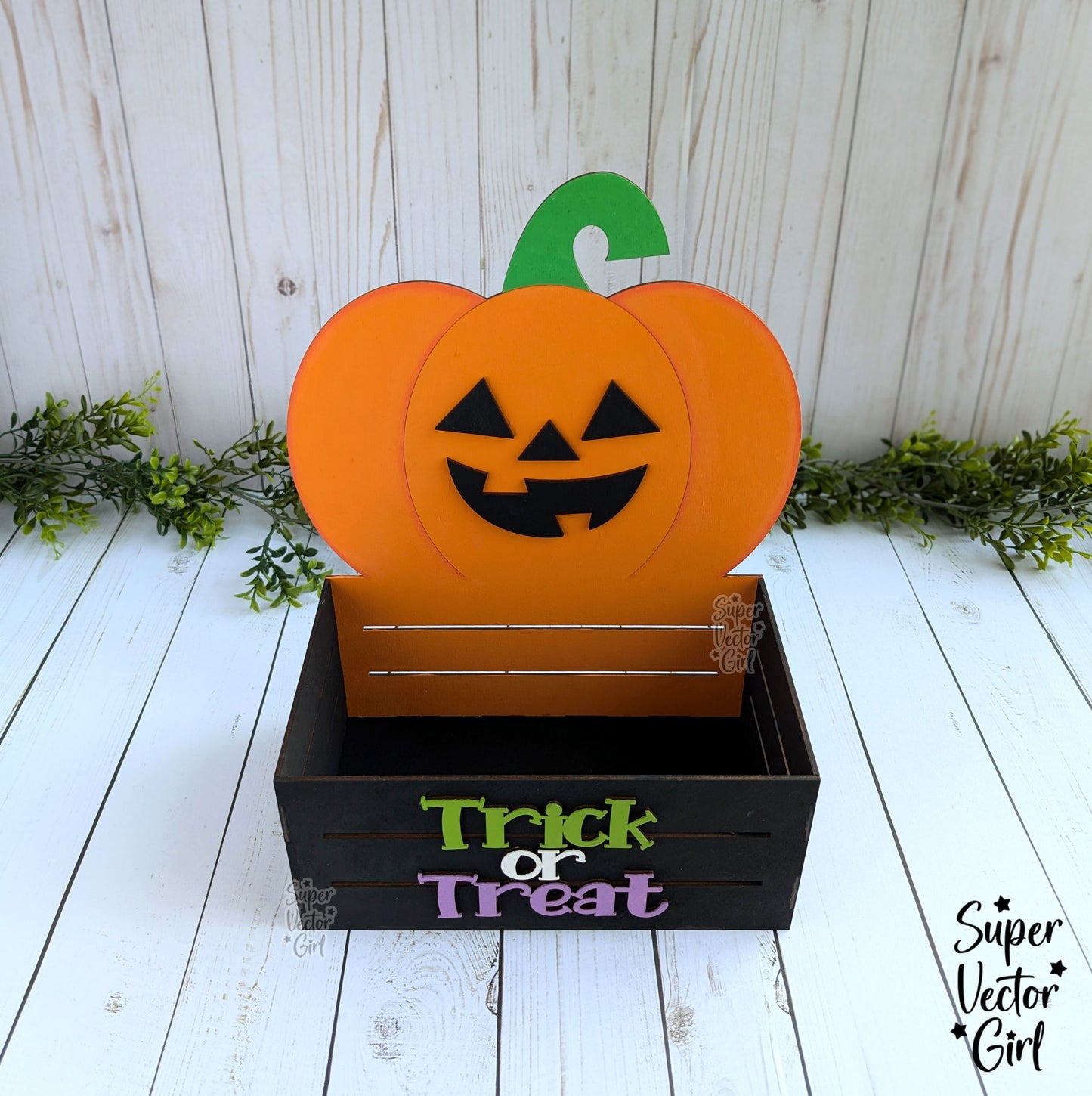 Pumpkin Halloween Crate, Jack o Lantern Mini Basket, Candy Box, Boo Bucket, Trick or Treat Storage, SVG Laser Cut File Files, Shelf Sitter, Home Decor Decoration, Fall