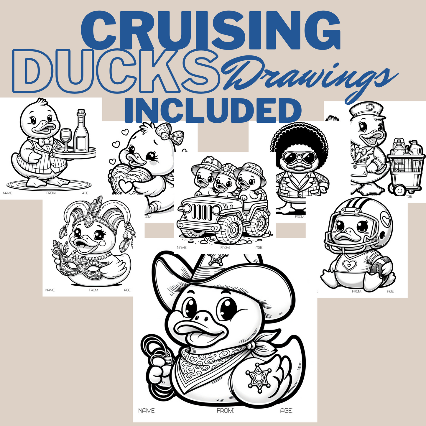 Editable Passport with 8 Kids' Drawings - Perfect Cruising Duck Gift - Digital Download