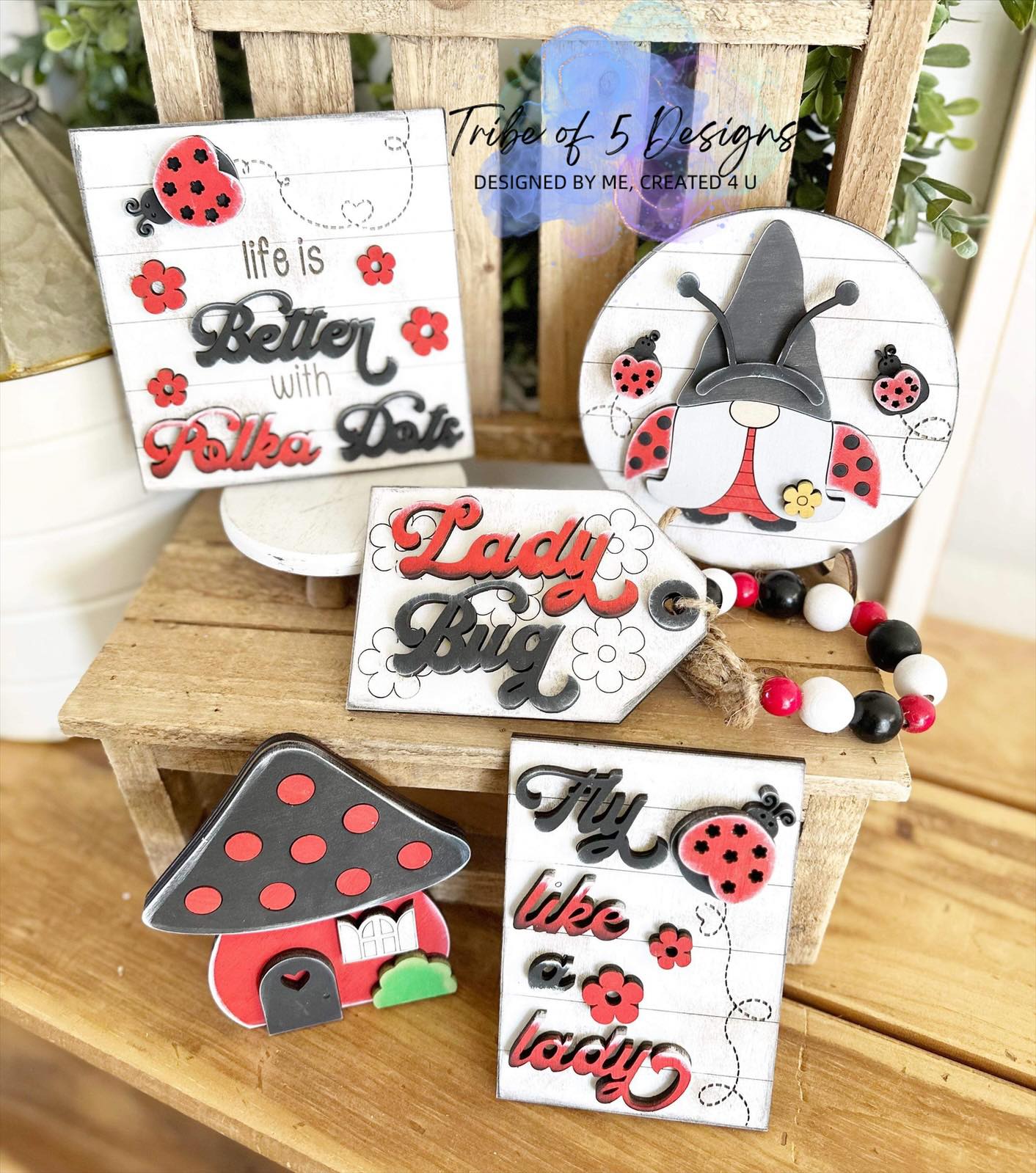 Lady Bug Tiered Tray Shelf Sitters