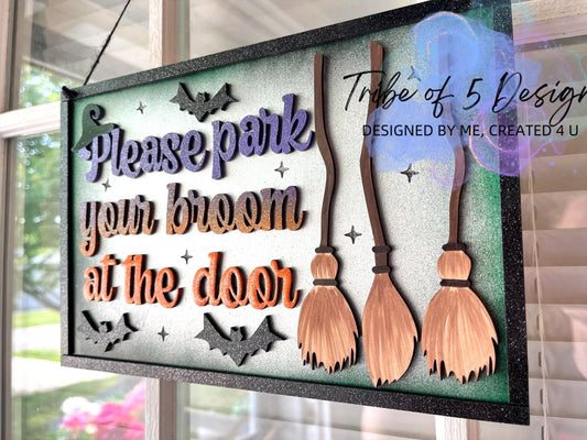 Please Park Your Broom Door Hanger Shelf Sitter