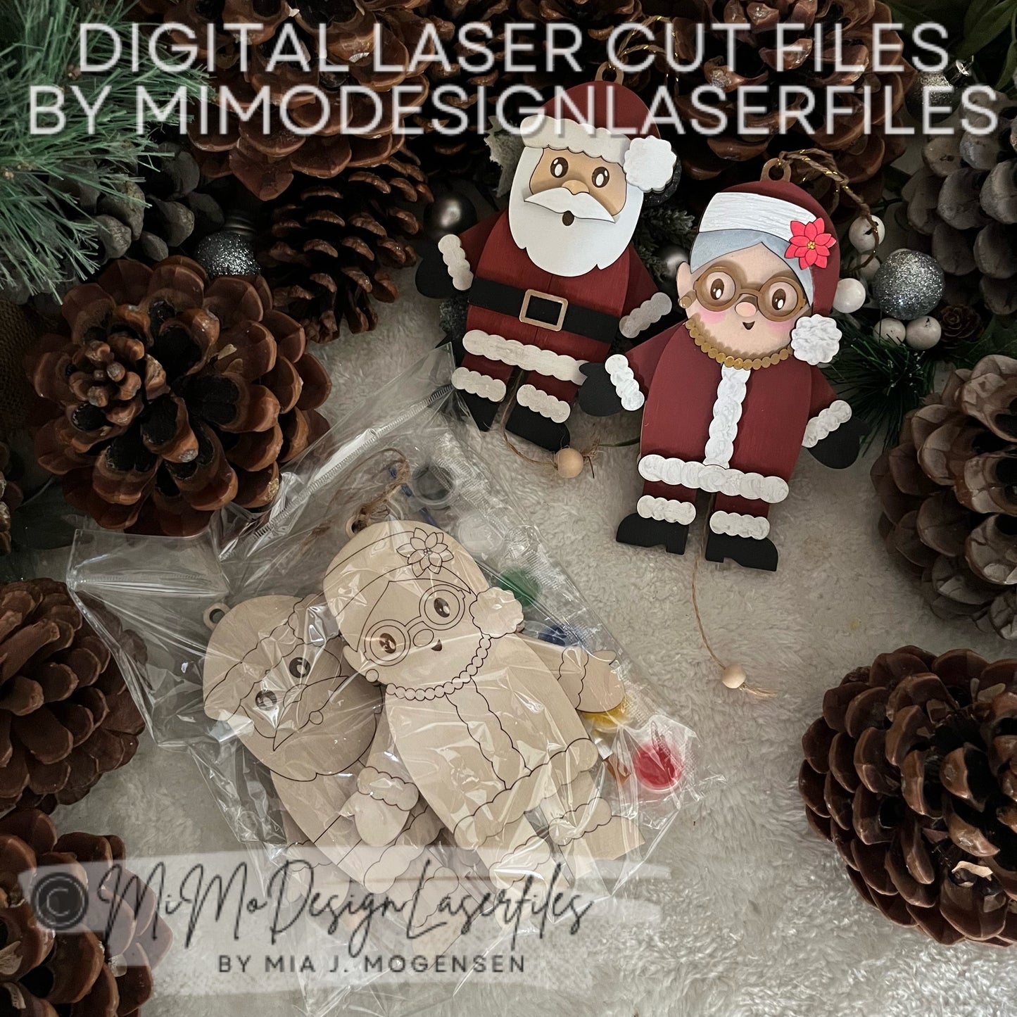 BUNDLE of Jumping Jack Santa Claus And Mrs. Santa | Layered & Single Line DIY Paint Kit | Christmas Ornament | Digital Download Laser Cutting