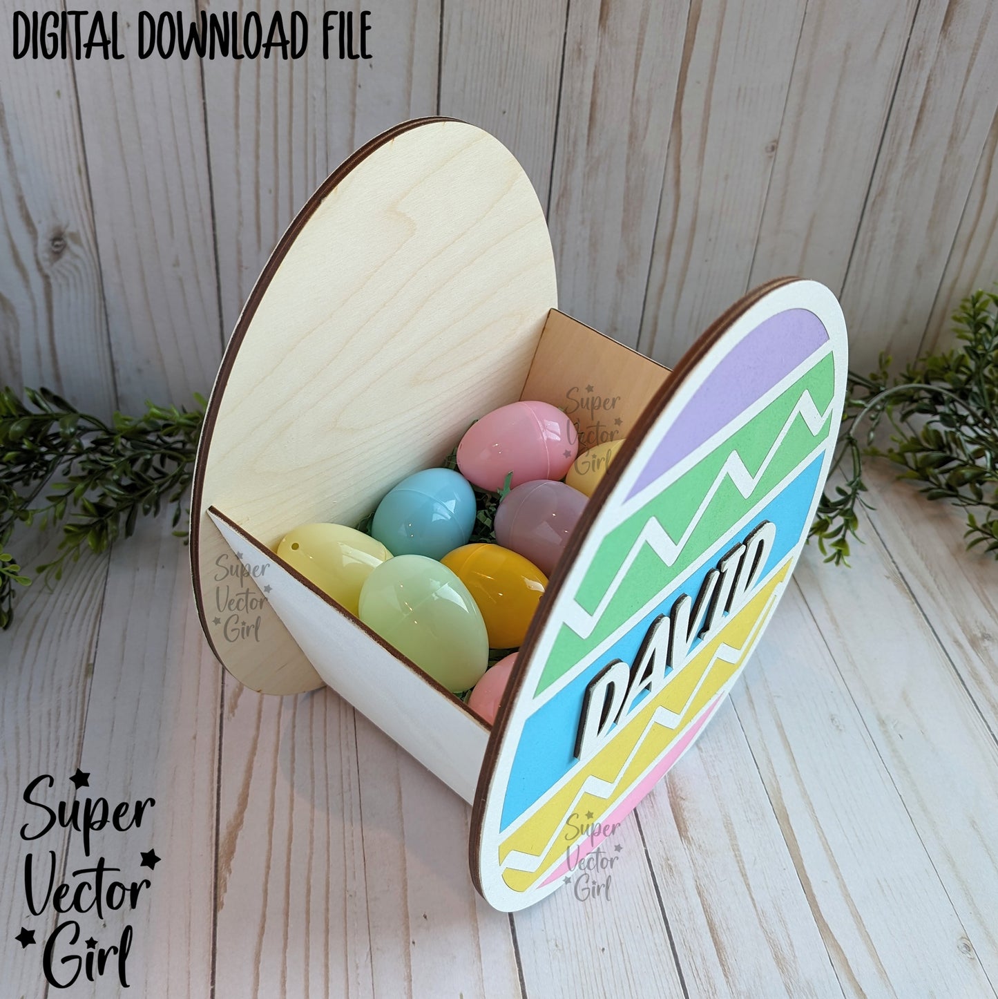 Egg Shaped Easter Basket Crate, Easter Treats Box, SVG, Laser Cut File files, Cute Decorated Egg Shape Bin, gift box, spring, food