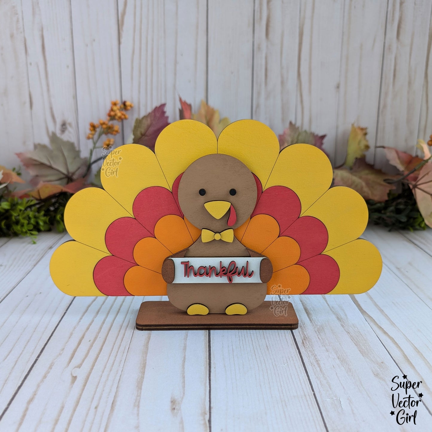 Turkey Holding a Sign, Girl or Boy Thankful Turkey Shelf Sitter, Happy Thanksgiving Table Decoration Sign, SVG, Digital Laser Cut File files, Cute Turkey, Fall Home Decor, Craft for Kids