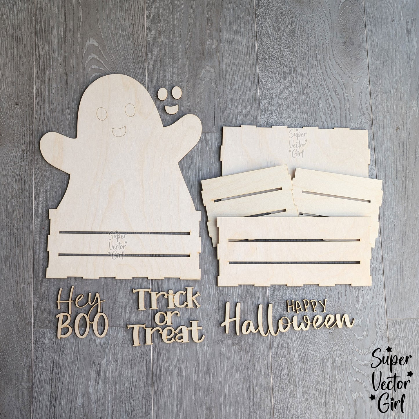 Ghost Halloween Crate, Mini Basket, Candy Box, Boo Bucket, Trick or Treat Storage, SVG Laser Cut File Files, Shelf Sitter, Home Decor Decoration, Fall