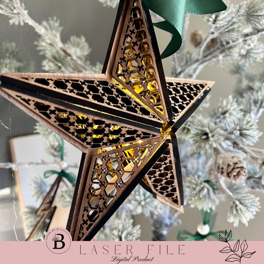 Christmas Rattan Star Laser Cut File | Includes Battery Space