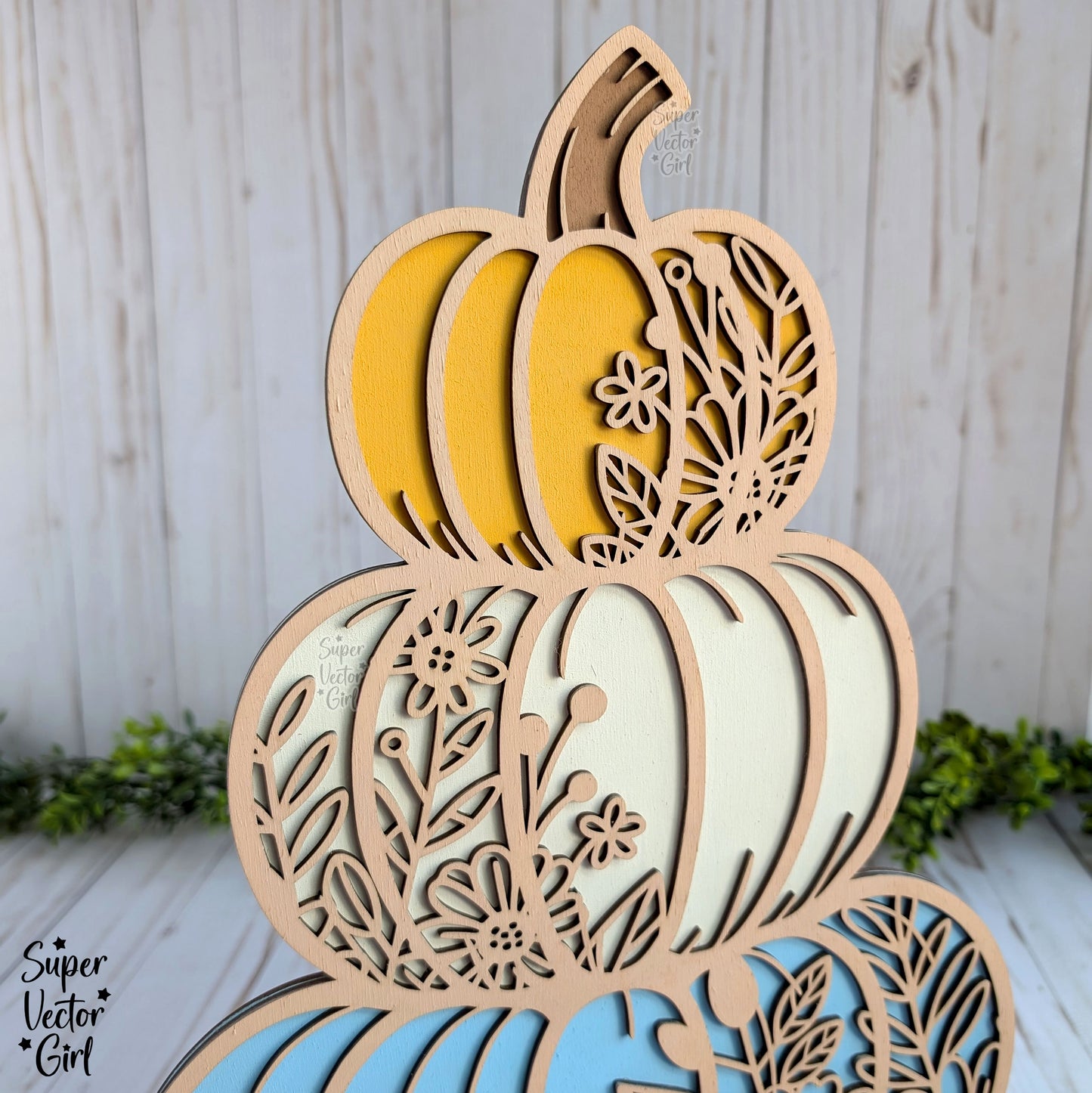 Fall Floral Stacked Pumpkins, SVG, Laser Cut File files, Porch Sign, Shelf Sitter, Home Decor Decoration, Autumn Pumpkin Tower