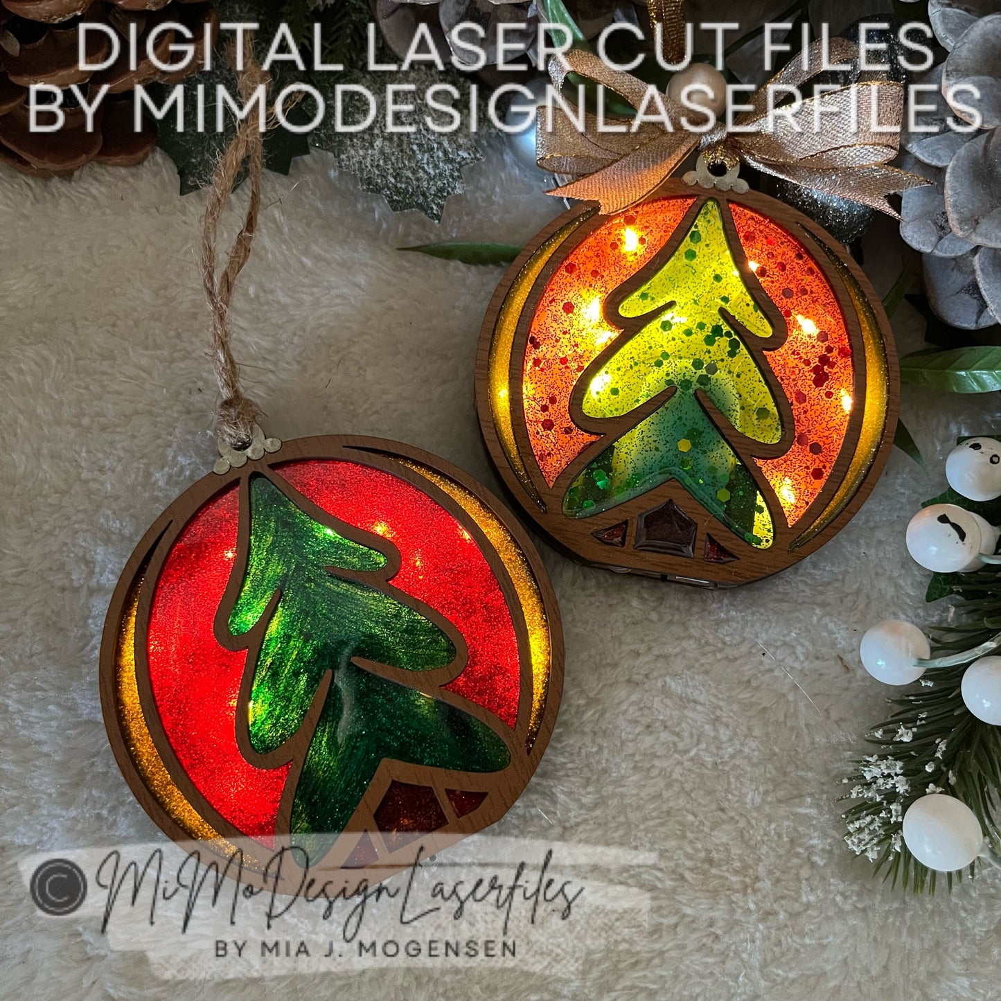 Fairy Light Christmas Tree Ornament Bauble with Battery Change Door. Easy Tutorial for Resin / Acetate Sheets Included