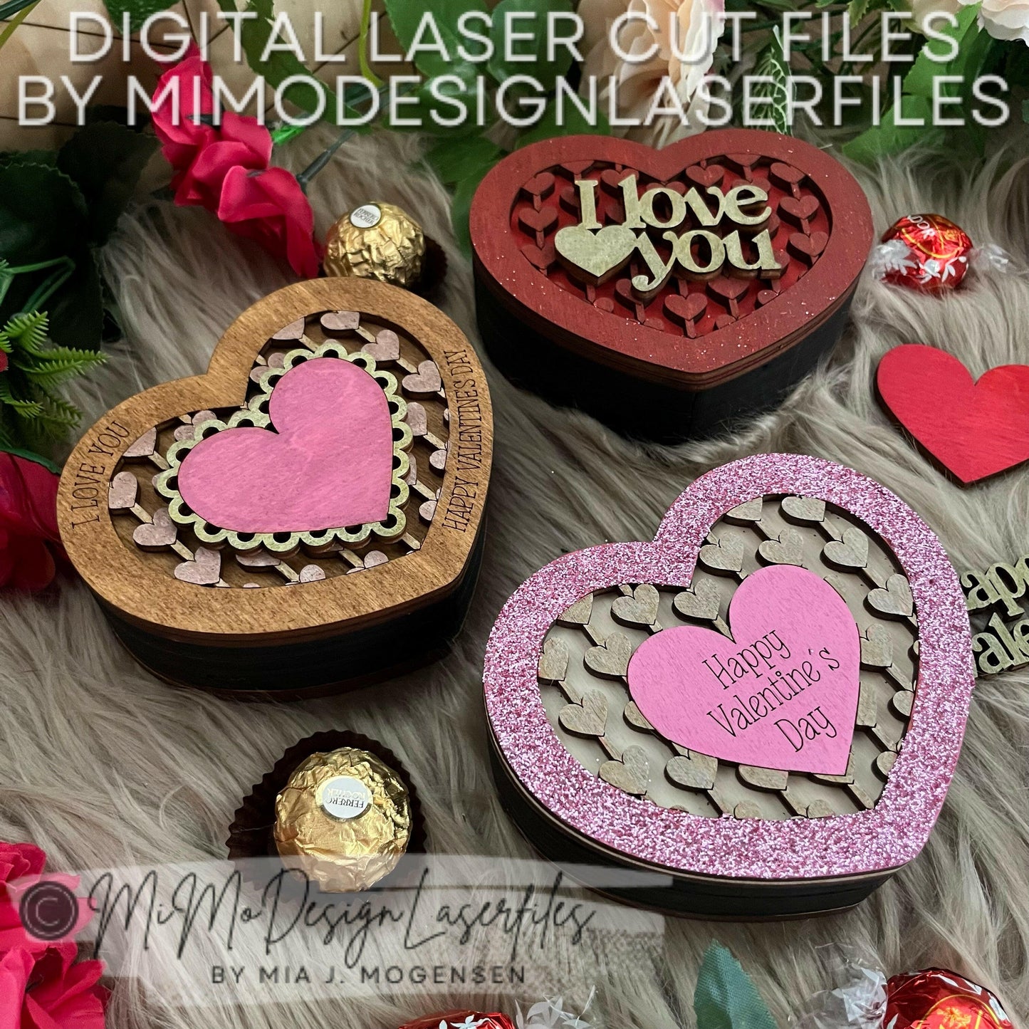 Heart Shaped Valentines Chocolate Boxes with bottom statements / affirmations. 4 designs