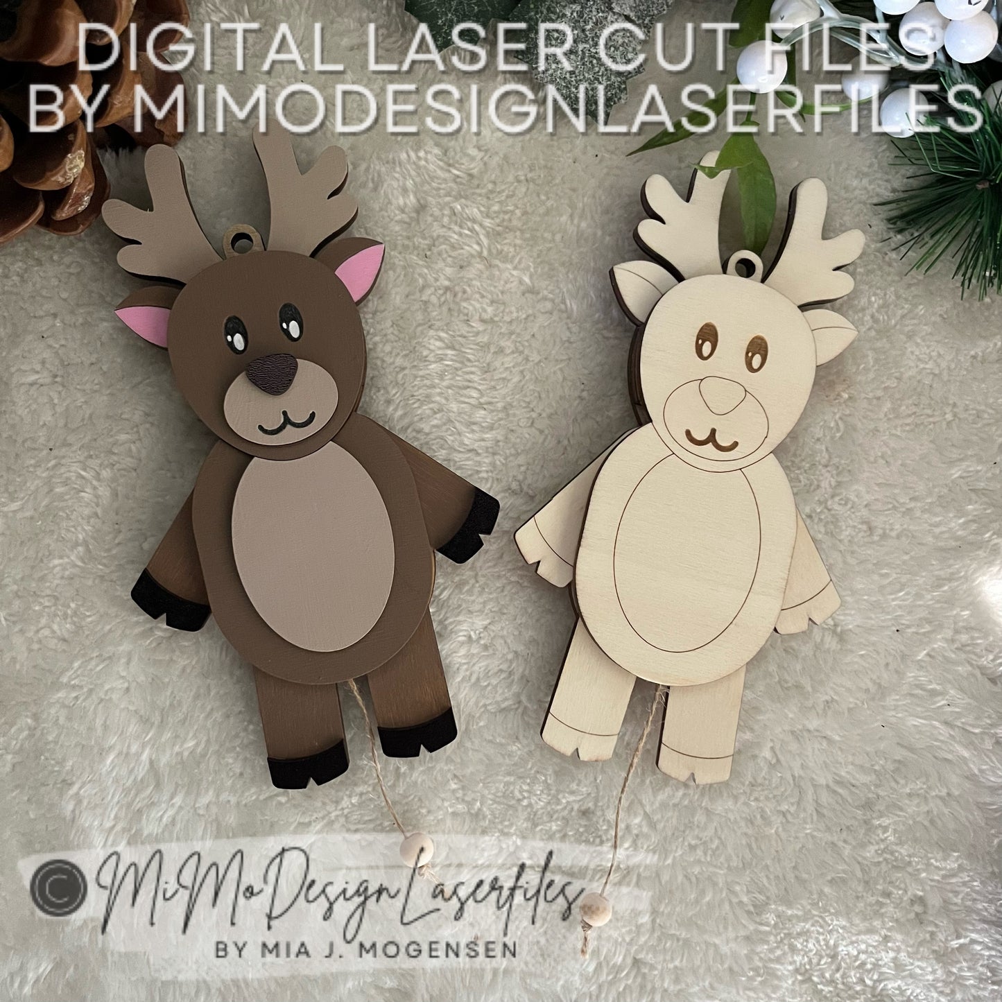 Reindeer Jumping Jack Laser Cut SVG + DXF | Layered & Single Line DIY Paint Kit | Christmas Ornament | Commercial Use | Digital Download