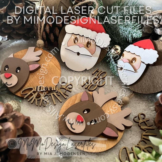 Bundle of Santa & Reindeer 3D Christmas Ornaments