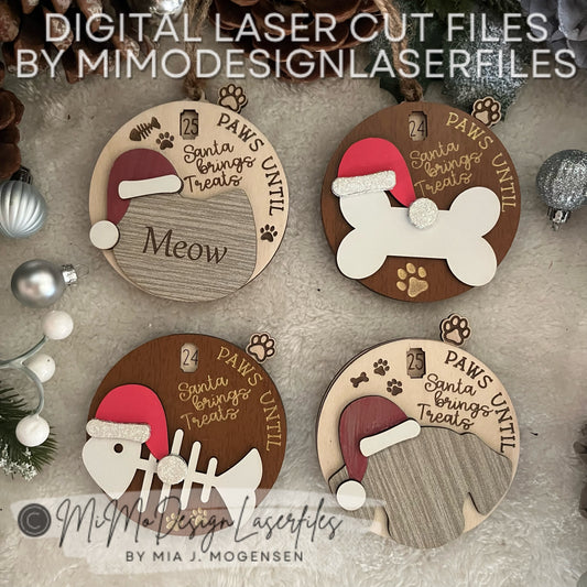 Dog & Cat Bundle Christmas Countdown Spinners, Ornament or Magnet - Counting from 25/24 Days Scored or Engraved, Paw Lever