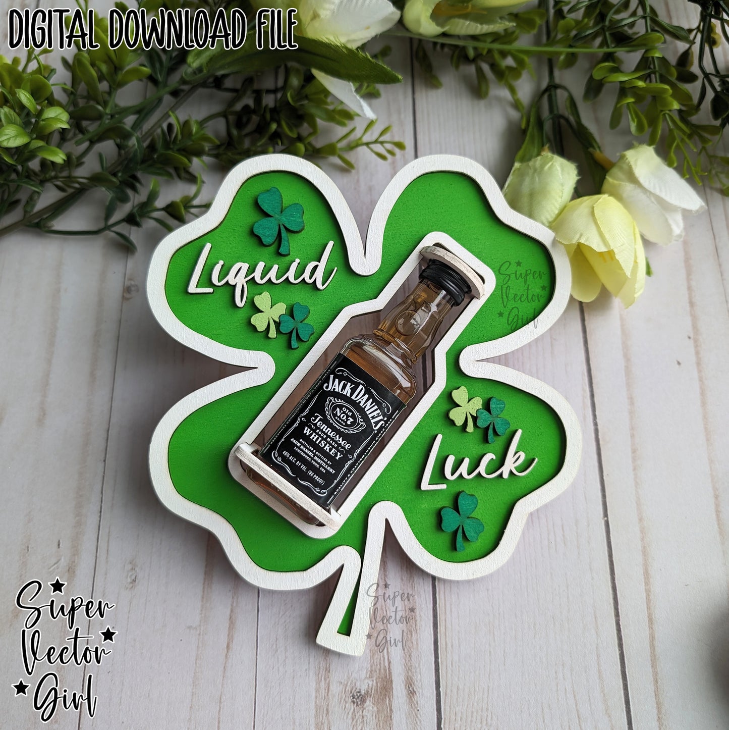 St. Patrick's Day Shooter Holder, SVG, Laser Cut File, Alcohol Bottle Gift, Small Round or Square Booze Bottle Shot Shooters, Alcohol 50 ML Shooters, Mini Liquor Holder, St Patricks Day Files