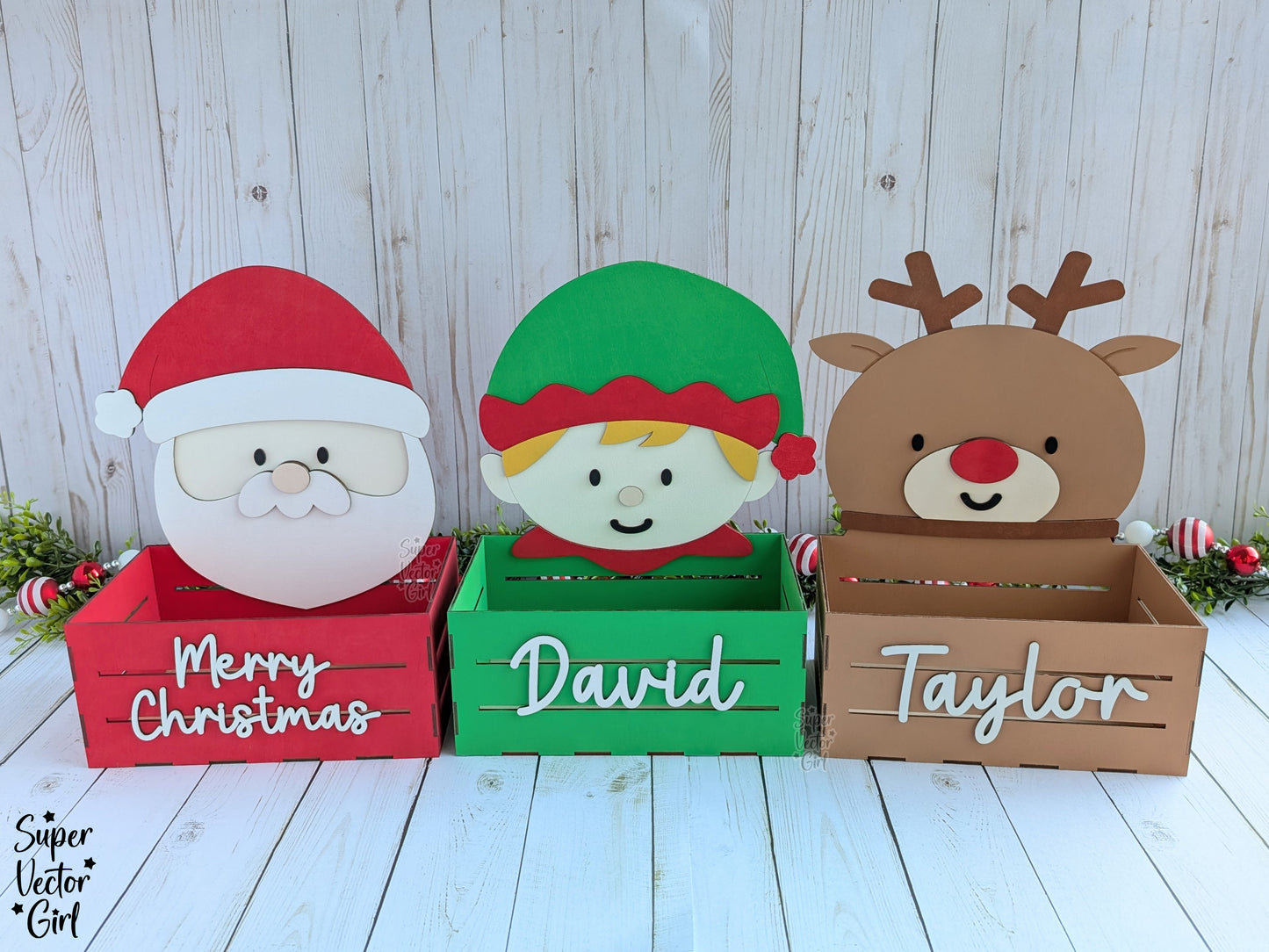 Santa Christmas Crate, Mini Basket, Christmas Eve Box, Gift Bucket, Candy Storage, SVG Laser Cut File Files, Shelf Sitter, Home Decor Decoration, Winter, Holidays