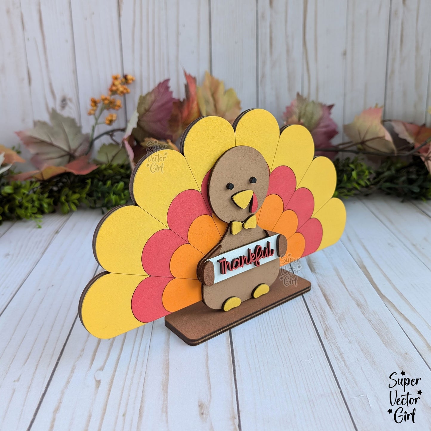 Turkey Holding a Sign, Girl or Boy Thankful Turkey Shelf Sitter, Happy Thanksgiving Table Decoration Sign, SVG, Digital Laser Cut File files, Cute Turkey, Fall Home Decor, Craft for Kids