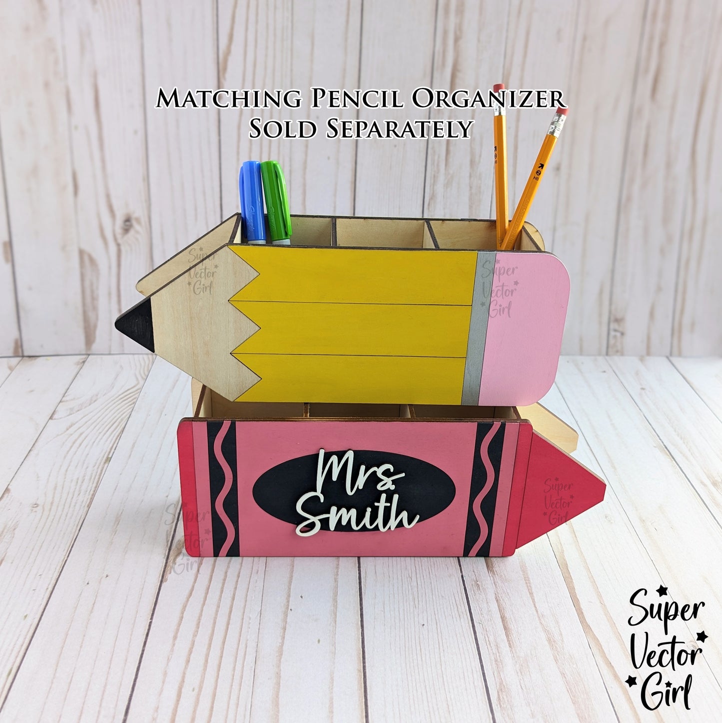 Crayon Shaped Desk Organizer for Pencils Pens, SVG File, Personalized Teacher Appreciation Gift, Digital Laser Cut File, Desk Pen Pencil Holder, Storage Cup Box, Custom Name